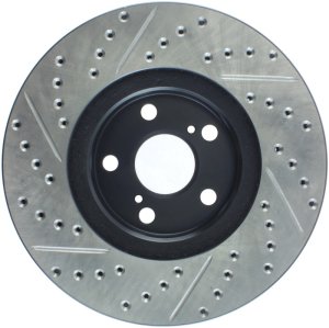 Toyota Corolla Brake Rotor (1) - Left Front - Stoptech - Slotted & Drilled - Black - `03-`08