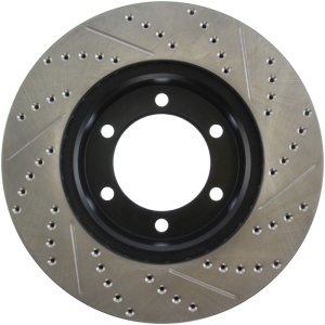 Toyota Sequoia Brake Rotor (1) - Front Right - Stoptech - Sport Drilled/Slotted, High-Carbon, E-Coated - Black E-Coated - `01-`07