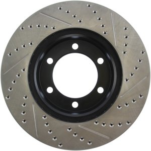 Toyota Tundra Brake Rotor (1) - Front Right - Stoptech - Sport Drilled/Slotted, High-Carbon, E-Coated - Black E-Coated - `00-`06
