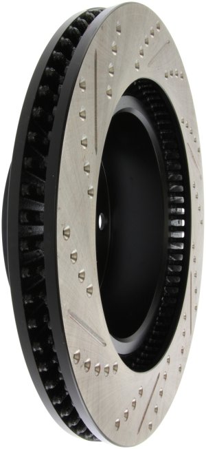 Toyota Land Cruiser Brake Rotor (1) - Front Left - Stoptech - Drilled & Slotted - Black - `08-`19