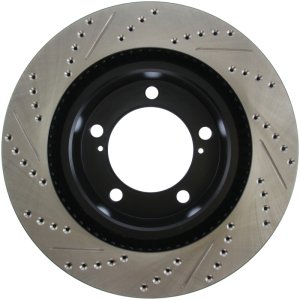 Toyota Land Cruiser Brake Rotor (1) - Front Left - Stoptech - Drilled & Slotted - Black - `08-`19