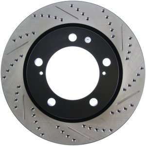 Toyota Land Cruiser Brake Rotor (1) - Front Left - Stoptech - Drilled & Slotted - Black - `08-`19