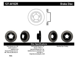 Lexus LX570 Brake Rotor (1) - Front Right - Stoptech - Slotted & Drilled Sport - Black - `08-`16 Lexus LX570 Brake Rotor (1) - Front Right - Stoptech - Slotted & Drilled Sport - Black - `08-`16