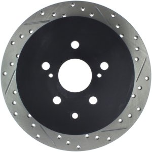 Toyota Highlander Brake Rotor (1) - Rear Left - Stoptech - Drilled & Slotted - Black - `14-`19