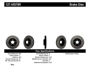 Mazda 3 Brake Rotors (1) - Front Right - Stoptech - Drilled & Slotted - Black - `07-`09
