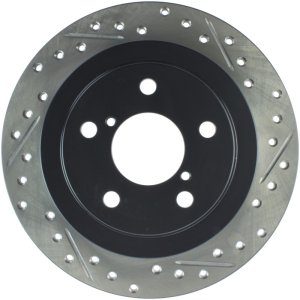Subaru Impreza Brake Rotor (1) - Rear Left - Stoptech - Slotted & Drilled - Black - `93-`07
