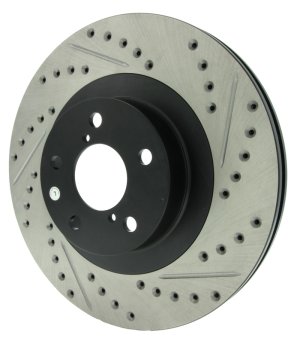 Saab 9-2X Brake Rotor (1) - Front Left - Stoptech - Slotted & Drilled - Black E-Coated - `05-`06
