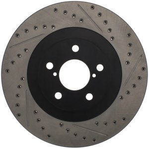Saab 9-2X Brake Rotor (1) - Front Right - Stoptech - Slotted & Drilled - Black E-Coated - `05-`06