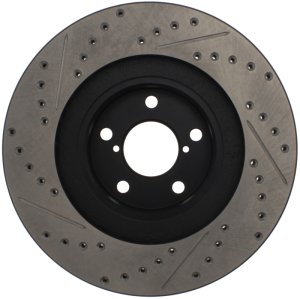 Saab 9-2X Brake Rotor (1) - Front Right - Stoptech - Slotted & Drilled - Black E-Coated - `05-`06