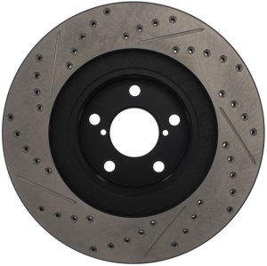 Subaru Baja Brake Rotor (1) - Front Right - Stoptech - Slotted & Drilled - Black E-Coated - `03-`06