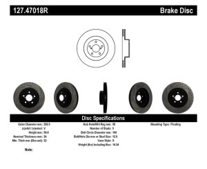 Subaru Baja Brake Rotor (1) - Front Right - Stoptech - Slotted & Drilled - Black E-Coated - `03-`06