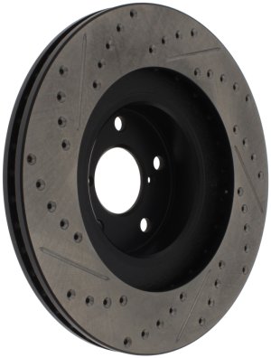 Subaru Baja Brake Rotor (1) - Front Right - Stoptech - Slotted & Drilled - Black E-Coated - `03-`06