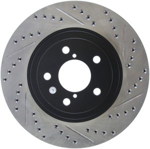 Subaru Baja Brake Rotor (1) - Front Left - Stoptech - Slotted & Drilled - Black - `04-`06