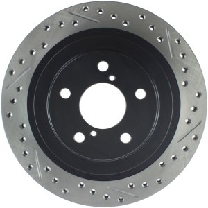 Subaru Impreza Brake Rotor (1) - Rear Left - Stoptech - Drilled/Slotted Sport Rotors - Black - `06-`07