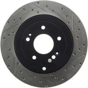 Hyundai Genesis Coupe Brake Rotor (1) - Rear Left - Stoptech - Slotted & Drilled - Black - `10-`16
