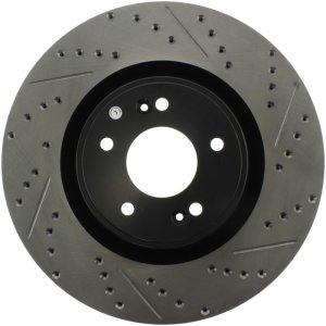 Hyundai Genesis Coupe Brake Rotor (1) - Front Left - Stoptech - Slotted/Drilled - Black - `10-`16