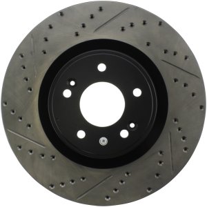 Hyundai Genesis Coupe Brake Rotor (1) - Front Right - Stoptech - Drilled & Slotted - Black - `10-`16