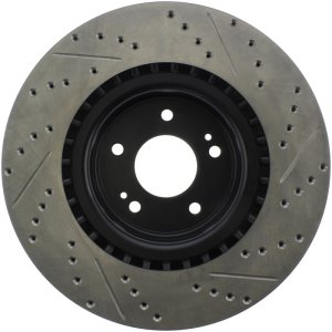 Hyundai Genesis Coupe Brake Rotor (1) - Front Right - Stoptech - Drilled & Slotted - Black - `10-`16