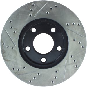 Ford Mustang Brake Rotor (1) - Front Left - Stoptech - Slotted & Drilled - Black - `94-`04