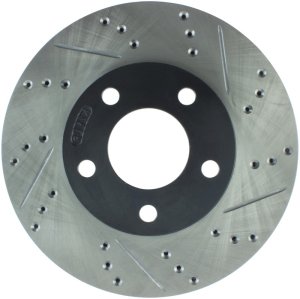 Ford Mustang Brake Rotor (1) - Front Left - Stoptech - Slotted & Drilled - Black - `94-`04