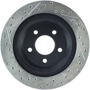 Ford Mustang Brake Rotor (1) - Rear Left - Stoptech - Slotted & Drilled - Black - `94-`04