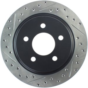 Ford Mustang Brake Rotor (1) - Rear Right - Stoptech - Drilled & Slotted - Black - `94-`04
