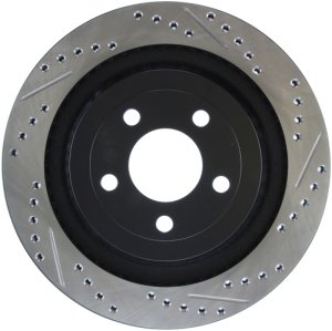 Ford Mustang Brake Rotor (1) - Rear Left - Stoptech - Slotted & Drilled - Black - `15-`20 Ford Mustang Brake Rotor (1) - Rear Left - Stoptech - Slotted & Drilled - Black - `15-`20