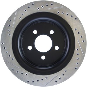Ford Mustang Brake Rotor (1) - Rear Left - Stoptech - Slotted & Drilled - Black - `15-`20