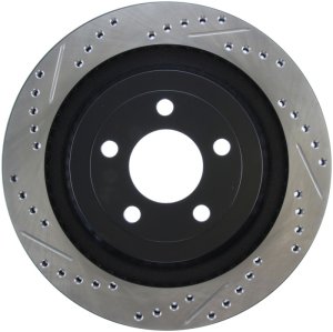 Ford Mustang Brake Rotor (1) - Rear Right - Stoptech - Slotted & Drilled - Black - `15-`20 Ford Mustang Brake Rotor (1) - Rear Right - Stoptech - Slotted & Drilled - Black - `15-`20