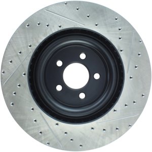 Ford Mustang Brake Rotor (1) - Front Right - Stoptech - Drilled & Slotted - Black - `15-`17