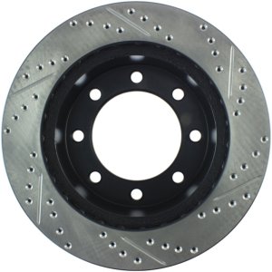 Ford F-350 Super Duty Brake Rotor (1) - Front Right - Stoptech - Slotted & Drilled - Black - `99-`04