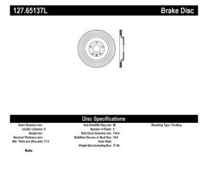 Lincoln MKS Brake Rotors (2) - Rear - Stoptech - Slotted & Drilled - Black - `13-`16