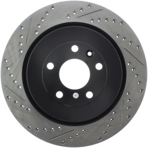 Ford Police Interceptor Utility Brake Rotor (1) - Rear Right - Stoptech - Slotted & Drilled Sport - Black - `13-`19 Ford Police Interceptor Utility Brake Rotor (1) - Rear Right - Stoptech - Slotted & Drilled Sport - Black - `13-`19
