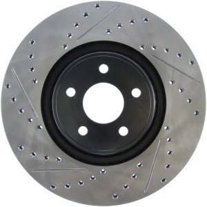 Ford Focus Brake Rotor (1) - Front Right - Stoptech - Slotted & Drilled - Black - `13-`18