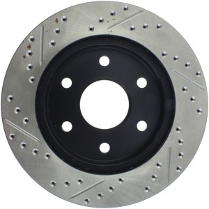 GMC Yukon Brake Rotor (1) - Front Left - Stoptech - Slotted & Drilled - Black - `00-`06
