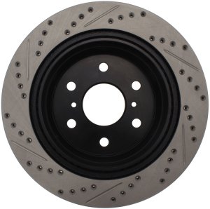 GMC Yukon Brake Rotor (1) - Rear Left - Stoptech - Sport Drilled & Slotted, Black E-Coated - Black - `07-`20