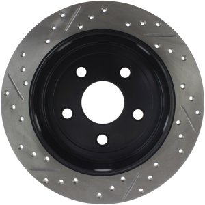 Jeep Wrangler Brake Rotor (1) - Rear Left - Stoptech - Sport Drilled & Slotted, High Carbon - Black E-Coated - `07-`18