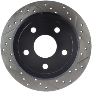 Jeep Wrangler JK Brake Rotor (1) - Rear Left - Stoptech - Sport Drilled & Slotted, High Carbon - Black E-Coated - 2018