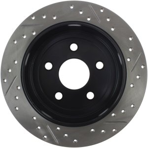 Jeep Wrangler JK Brake Rotor (1) - Rear Right - Stoptech - Sport Drilled & Slotted, Black E-Coated - Black - `07-`18