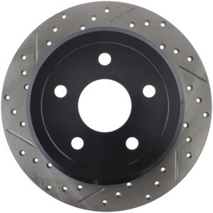 Jeep Wrangler JK Brake Rotor (1) - Rear Right - Stoptech - Sport Drilled & Slotted, Black E-Coated - Black - `07-`18
