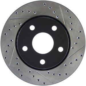 Jeep Wrangler JK Brake Rotor (1) - Front Left - Stoptech - Sport Drilled & Slotted - Black - `07-`18