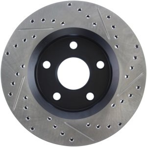 Jeep Wrangler Brake Rotor (1) - Front Right - Stoptech - Sport Drilled & Slotted, Black E-Coated - Black - `07-`13
