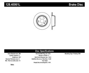 Acura TL Brake Rotor (1) - Rear Left - Stoptech - Sport Drilled - Black - `04-`08