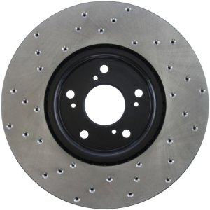 Acura TL Brake Rotor (1) - Left Front - Stoptech - Drilled Sport - Black - `04-`08