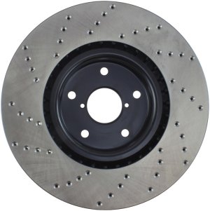 Subaru WRX STI Brake Rotor (1) - Front Left - Stoptech - Drilled Sport - Black - `13-`17 Subaru WRX STI Brake Rotor (1) - Front Left - Stoptech - Drilled Sport - Black - `13-`17