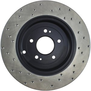 Hyundai Genesis Coupe Brake Rotor (1) - Rear Left - Stoptech - Sport Cross-Drilled, High-Carbon, Black E-Coated - Black - `10-`13