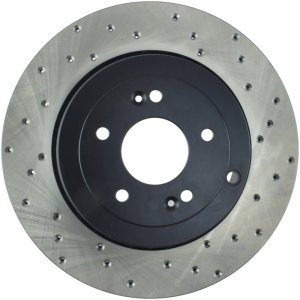 Hyundai Genesis Coupe Brake Rotor (1) - Rear Left - Stoptech - Sport Cross-Drilled, High-Carbon, Black E-Coated - Black - `10-`13 Hyundai Genesis Coupe Brake Rotor (1) - Rear Left - Stoptech - Sport Cross-Drilled, High-Carbon, Black E-Coated - Black - `10-`13