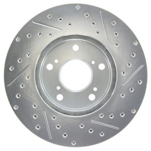 Honda Element Brake Rotor (1) - Front Right - Stoptech - Drilled & Slotted - Black - `03-`11