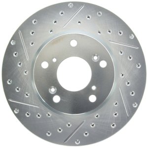 Honda Fit Brake Rotor (1) - Front Right - Stoptech - Drilled & Slotted - Black - `13-`14