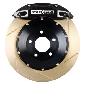 Nissan GT-R Brake Kit - Front - Stoptech - Slotted Two-Piece AeroRotors + Street Performance Pads + ST-40 Calipers - Red - `99-`02